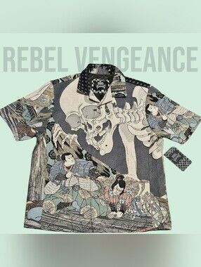 Rebellious One Ukiyo-e Skull Polo - Black, Cream, Green